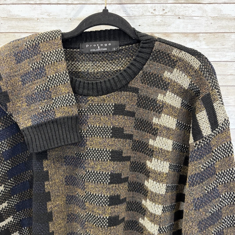 Vintage 90's Protege Collection Mens L Sweater Geometric Black‎ Brown Cosby USA